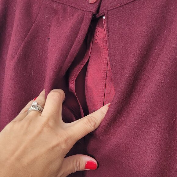 Vintage Burgundy Wool Blend Slit Straight Classic Pencil Skirt Zipper Size 13 - Picture 5 of 9